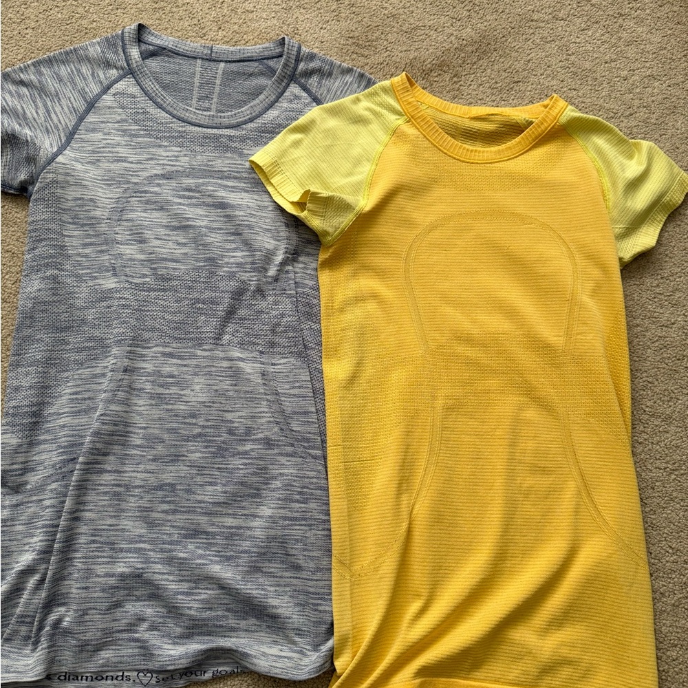 lululemon athletica Yellow and Gray Short Sleeve Tees
